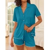 Ekouaer Womens Pajama Sets Button Up Pjs Shorts Set Soft Sleepwear S-XXL(Blue Green)