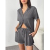 Ekouaer Womens Pajama Sets Button Up Pjs Shorts Set Soft Sleepwear S-XXL(Dark Grey)