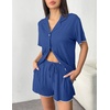 Ekouaer Womens Pajama Sets Button Up Pjs Shorts Set Soft Sleepwear S-XXL(Deep Blue)