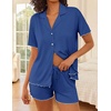 Ekouaer Womens Pajama Sets Button Up Pjs Shorts Set Soft Sleepwear S-XXL(Deep Blue)