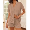 Ekouaer Womens Pajama Sets Button Up Pjs Shorts Set Soft Sleepwear S-XXL(Khaki)