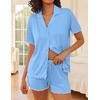 Ekouaer Womens Pajama Sets Button Up Pjs Shorts Set Soft Sleepwear S-XXL(Light Blue)