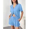 Ekouaer Womens Pajama Sets Button Up Pjs Shorts Set Soft Sleepwear S-XXL(Light Blue)