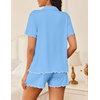 Ekouaer Womens Pajama Sets Button Up Pjs Shorts Set Soft Sleepwear S-XXL(Light Blue)