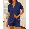 Ekouaer Womens Pajama Sets Button Up Pjs Shorts Set Soft Sleepwear S-XXL(Navy Blue)