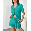 Ekouaer Womens Pajama Sets Button Up Pjs Shorts Set Soft Sleepwear S-XXL(Peacock Blue)