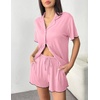 Ekouaer Womens Pajama Sets Button Up Pjs Shorts Set Soft Sleepwear S-XXL(Pink)