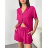Ekouaer Womens Pajama Sets Button Up Pjs Shorts Set Soft Sleepwear S-XXL(Rose Red)