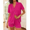 Ekouaer Womens Pajama Sets Button Up Pjs Shorts Set Soft Sleepwear S-XXL(Rose Red)