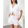 Ekouaer Womens Pajama Sets Button Up Pjs Shorts Set Soft Sleepwear S-XXL(White)