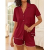 Ekouaer Womens Pajama Sets Button Up Pjs Shorts Set Soft Sleepwear S-XXL(Wine Red)