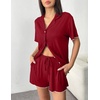 Ekouaer Womens Pajama Sets Button Up Pjs Shorts Set Soft Sleepwear S-XXL(Wine Red)