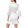 Ekouaer Women’s Satin Robe Short Ruffle Hem Silky Kimono Brides Bathrobes(Bright White)