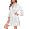 Ekouaer Women’s Satin Robe Short Ruffle Hem Silky Kimono Brides Bathrobes(Bright White)