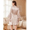Ekouaer Women’s Satin Robe Short Ruffle Hem Silky Kimono Brides Bathrobes(Champagne)