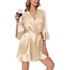 Ekouaer Women’s Satin Robe Short Ruffle Hem Silky Kimono Brides Bathrobes(Champaign Gold)
