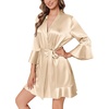 Ekouaer Women’s Satin Robe Short Ruffle Hem Silky Kimono Brides Bathrobes(Champaign Gold)