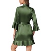 Ekouaer Women’s Satin Robe Short Ruffle Hem Silky Kimono Brides Bathrobes(Dark Army Green)