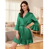 Ekouaer Women’s Satin Robe Short Ruffle Hem Silky Kimono Brides Bathrobes(Dark Green)