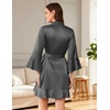 Ekouaer Women’s Satin Robe Short Ruffle Hem Silky Kimono Brides Bathrobes(Dark Grey)