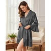 Ekouaer Women’s Satin Robe Short Ruffle Hem Silky Kimono Brides Bathrobes(Dark Grey)