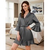 Ekouaer Women’s Satin Robe Short Ruffle Hem Silky Kimono Brides Bathrobes(Dark Grey)