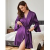 Ekouaer Women’s Satin Robe Short Ruffle Hem Silky Kimono Brides Bathrobes(Dark Purple)
