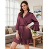 Ekouaer Women’s Satin Robe Short Ruffle Hem Silky Kimono Brides Bathrobes(Deep Red)