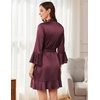 Ekouaer Women’s Satin Robe Short Ruffle Hem Silky Kimono Brides Bathrobes(Deep Red)