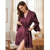 Ekouaer Women’s Satin Robe Short Ruffle Hem Silky Kimono Brides Bathrobes(Deep Red)