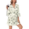 Ekouaer Women’s Satin Robe Short Ruffle Hem Silky Kimono Brides Bathrobes(Ink Flowers)