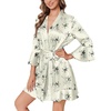 Ekouaer Women’s Satin Robe Short Ruffle Hem Silky Kimono Brides Bathrobes(Ink Flowers)