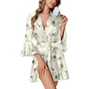 Ekouaer Women’s Satin Robe Short Ruffle Hem Silky Kimono Brides Bathrobes(Ink Flowers)