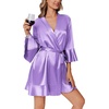 Ekouaer Women’s Satin Robe Short Ruffle Hem Silky Kimono Brides Bathrobes(Lavender)