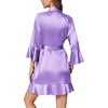 Ekouaer Women’s Satin Robe Short Ruffle Hem Silky Kimono Brides Bathrobes(Lavender)