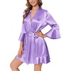 Ekouaer Women’s Satin Robe Short Ruffle Hem Silky Kimono Brides Bathrobes(Lavender)