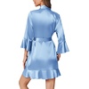 Ekouaer Women’s Satin Robe Short Ruffle Hem Silky Kimono Brides Bathrobes(Light Blue)
