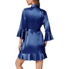 Ekouaer Women’s Satin Robe Short Ruffle Hem Silky Kimono Brides Bathrobes(Navy Blue)