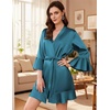 Ekouaer Women’s Satin Robe Short Ruffle Hem Silky Kimono Brides Bathrobes(Peacock Blue)