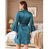 Ekouaer Women’s Satin Robe Short Ruffle Hem Silky Kimono Brides Bathrobes(Peacock Blue)