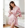 Ekouaer Women’s Satin Robe Short Ruffle Hem Silky Kimono Brides Bathrobes(Pink)