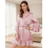 Ekouaer Women’s Satin Robe Short Ruffle Hem Silky Kimono Brides Bathrobes(Pink)