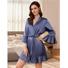 Ekouaer Women’s Satin Robe Short Ruffle Hem Silky Kimono Brides Bathrobes(Purple Blue)