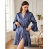 Ekouaer Women’s Satin Robe Short Ruffle Hem Silky Kimono Brides Bathrobes(Purple Blue)