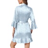 Ekouaer Women’s Satin Robe Short Ruffle Hem Silky Kimono Brides Bathrobes(White & Blue Leopard)