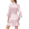 Ekouaer Women’s Satin Robe Short Ruffle Hem Silky Kimono Brides Bathrobes(White & Pink Leopard)