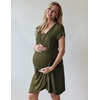 Nursing Nightgown Short Sleeve Breasfeeding Birthing Gown Maternity Dress(Army Green)