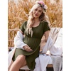 Nursing Nightgown Short Sleeve Breasfeeding Birthing Gown Maternity Dress(Army Green)