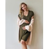 Nursing Nightgown Short Sleeve Breasfeeding Birthing Gown Maternity Dress(Army Green)