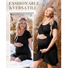 Nursing Nightgown Short Sleeve Breasfeeding Birthing Gown Maternity Dress(Black)
